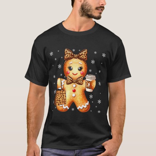 Coquette Cute Gingerbread Leopard Bow Christmas Gi T-shirt (Voorkant)