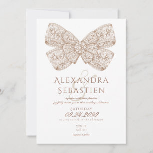 Coquette  Diamonds Bow Mocha Mousse Wedding Kaart