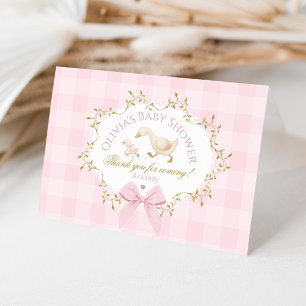Coquette Dwaze Gans Roze Gingham Baby Shower Bedankkaart