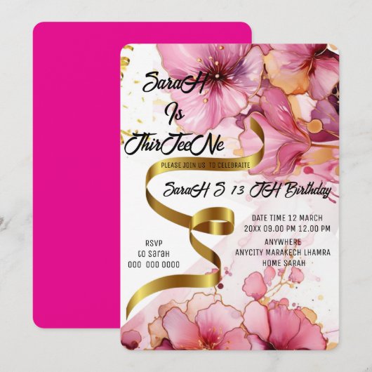 Coquette Editable Pink Bow Invitation Anniversaire (Devant / Derrière)