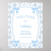 Coquette Elegant Blue Bow Vrijgezellenfeest Welkom Poster (Voorkant)