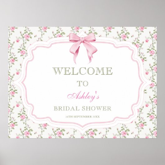 Coquette Elegant Roze Bow Vrijgezellenfeest Welkom Poster (Voorkant)