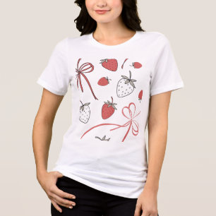 Coquette Esthetiek Aardbei & Rode Lint Patroon Tri-Blend Shirt
