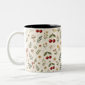 Coquette Esthetiek Rode Kers en Roze Lint Patroon Tweekleurige Koffiemok