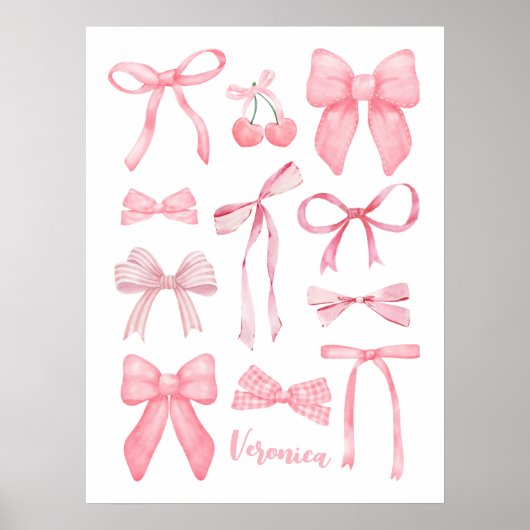 Coquette Esthetisch Schattige Girly Pink Bows met  Poster (Voorkant)
