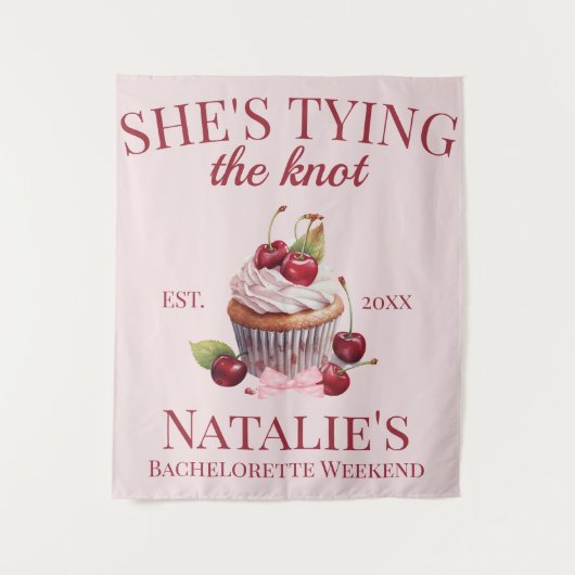 Coquette Esthetische Roze Bow Cherry Cake Fancy Me Wandkleed (Voorkant)