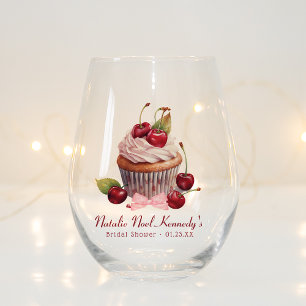 Coquette Esthetische Roze Bow Cherry gepersonalise Wijnglas Zonder Voet