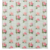 Coquette Esthetische Sage Gingham & Roze Rozen Douchegordijn (Voorkant)