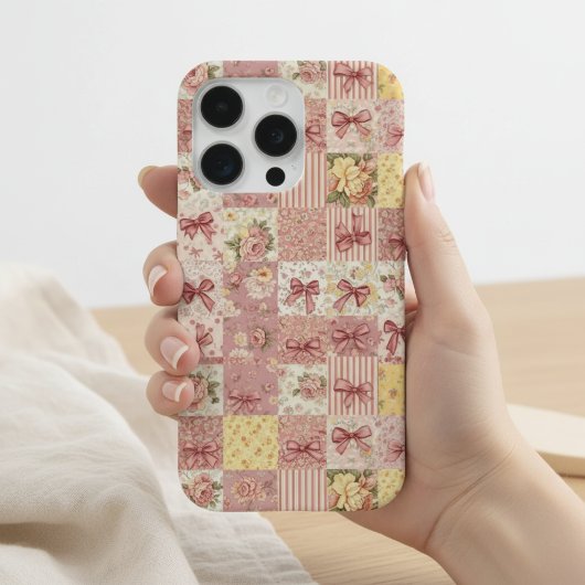 Coquette Floral Patchwork Quilt Spring Flowers Bow iPhone Hoesje