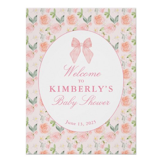 Coquette florale de Bow rose Baby shower Affiche d (Devant)
