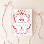 Coquette Gingham Cherry First 1st Birthday Party Kaart