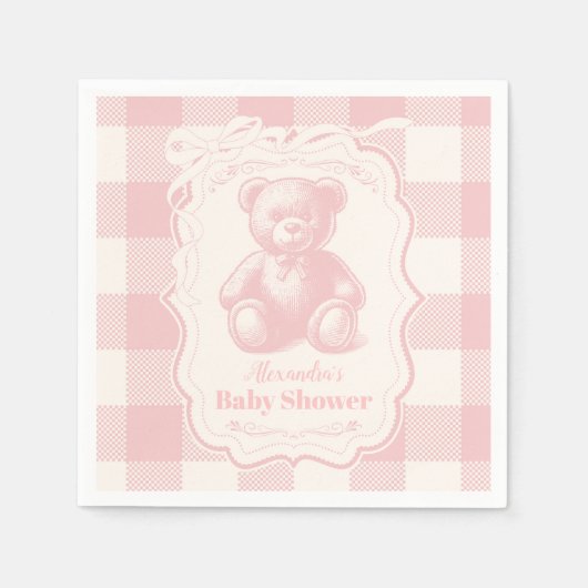 Coquette Gingham French Teddy Bear Baby shower Servet (Voorkant)
