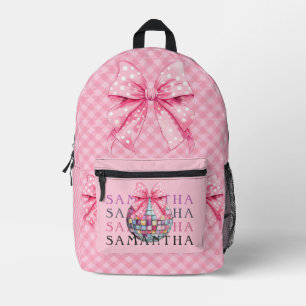 Coquette Girly Vrouwelijke Disco Ball Roze Plaid B Bedrukte Rugzak