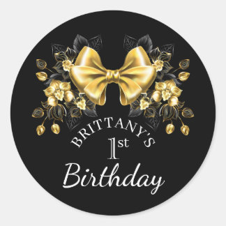 Coquette Gold Bow First Birthday Classic Ronde Sticker