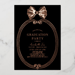 Coquette Gold Bow / Ribbon Black Graduation Party Folie Uitnodiging