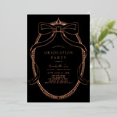 Coquette Gold Bow Ribbon Black Graduation Party Folie Uitnodiging (Staand Voorkant)