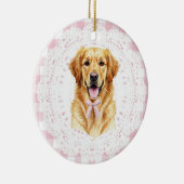 Coquette Golden Retriever Dog Pink Gingham Bows Keramisch Ornament (Rechts)