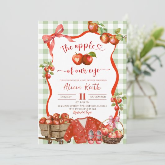 Coquette Green Plaid Apple Of Our Eye Baby Shower Kaart (Staand voorkant)