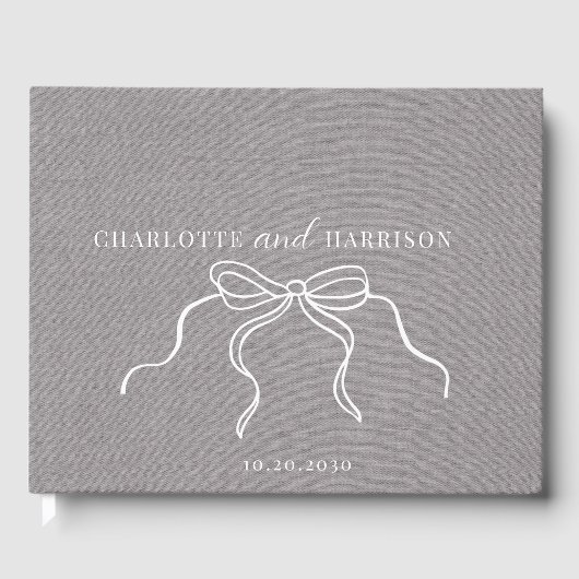 Coquette Grey Faux Linen Monogram Coquette Bow Gastenboek (Voorkant)