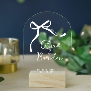 Coquette grillige hand getekend boog save the date acryl uitnodigingen