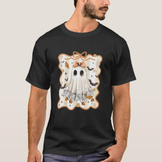 Coquette Halloween Ghost Bow Lace Boo Ghost Witch T-shirt
