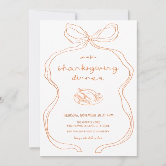 Coquette Hand getekende Thanksgiving Dinner Invita Kaart (Voorkant)