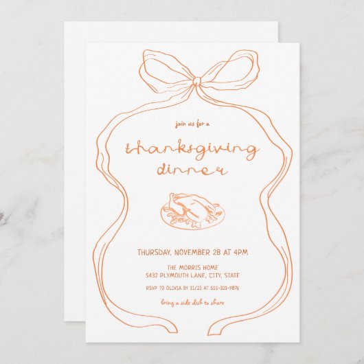 Coquette Hand getekende Thanksgiving Dinner Invita Kaart (Voorkant / Achterkant)