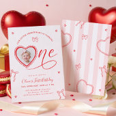 Coquette Heart First Birthday Invitation