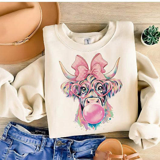 Coquette Highland Cow Bubblegum Tshirt Design