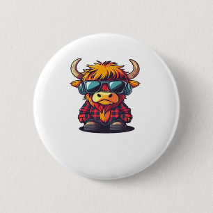Coquette Highland Koe Bubblegum Tshirt Design, Hol Ronde Button 5,7 Cm