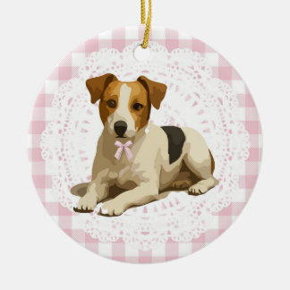 Coquette Jack Russel Terrier Dog Pink Gingham Bows Keramisch Ornament