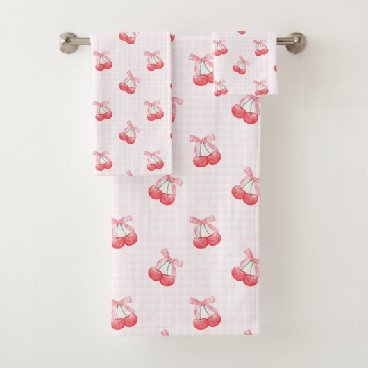 Coquette Kersen Bow Pattern Bad Handdoek (Insitu)
