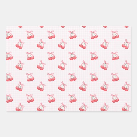 Coquette Kersen Bow Pattern Inpakpapier Vel (Voorkant)