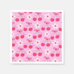 Coquette Kersen met Rode Bogen en Witte Bloemen Servet