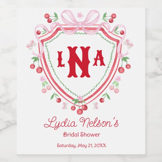 Coquette Kersen Monogame Bruids-Shower Wijn Etiket (Enkel label)