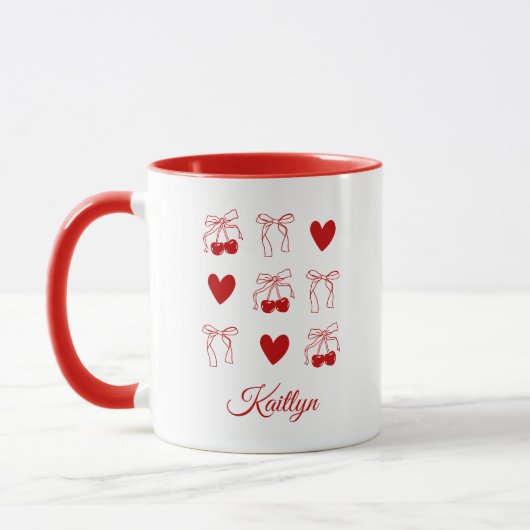 Coquette kersenrode strik vrijgezellenfeest cadeau mok (Links)