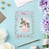 Coquette Kerst Familie Foto Roze Groen Doodle Acryl Uitnodigingen (Insitu (Huwelijk))