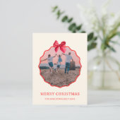 Coquette Kerst Rode strik Wavy Foto Feestdagenkaart (Staand voorkant)