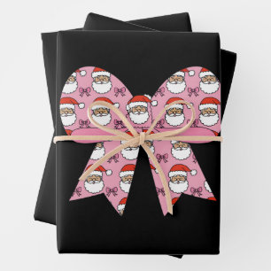 Coquette Kerst Roze Strik Kerstman Vintage Retro Inpakpapier Vel