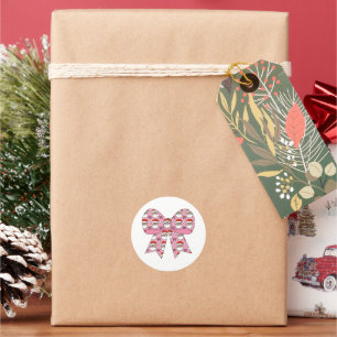 Coquette Kerst Roze Strik Kerstman Vintage Retro Ronde Sticker