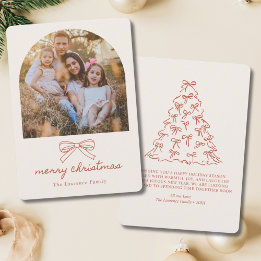 Coquette Kerstboom Doodle Rode Strik Foto Feestdagenkaart