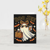 Coquette Leopard Ghost Coffee Boo Jee Halloween Bo Kaart (Gele Bloem)