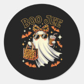 Coquette Leopard Ghost Coffee Boo Jee Halloween Bo Ronde Sticker (Voorkant)