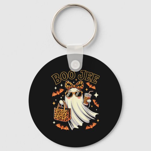 Coquette Leopard Ghost Coffee Boo Jee Halloween Bo Sleutelhanger (Voorkant)