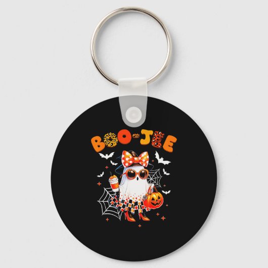 Coquette Leopard Ghost Coffee Boo-jee Halloween Bo Sleutelhanger (Voorkant)