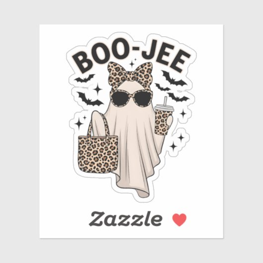 Coquette Leopard Ghost Coffee Boo-JEE Halloween Bo Sticker (Vel)