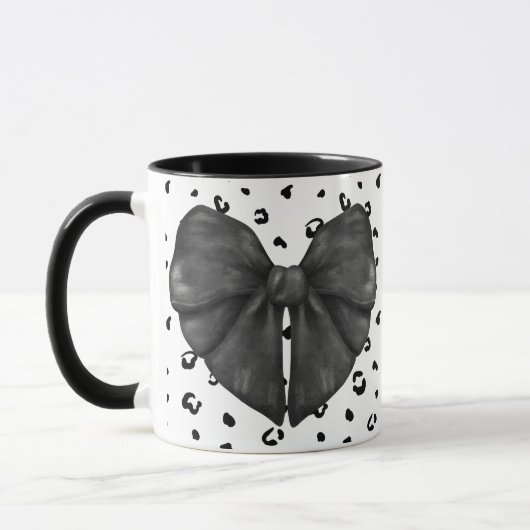 Coquette Léopard Noir Fille Imprimer Bow Mug (Gauche)