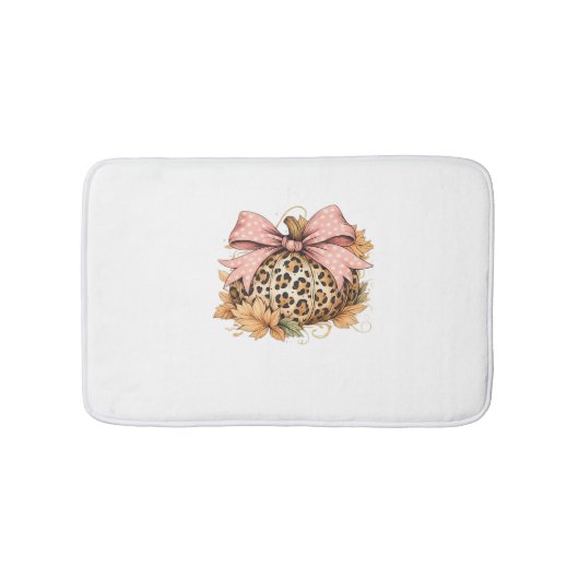 Coquette Leopard Pompoen met Roze Bow – Glam Herfs Badmat (Voorkant)