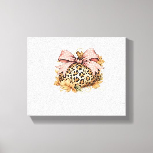 Coquette Leopard Pompoen met Roze Bow – Glam Herfs Canvas Afdruk (Voorkant)