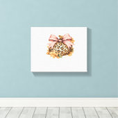 Coquette Leopard Pompoen met Roze Bow – Glam Herfs Canvas Afdruk (Insitu (Houten vloer))